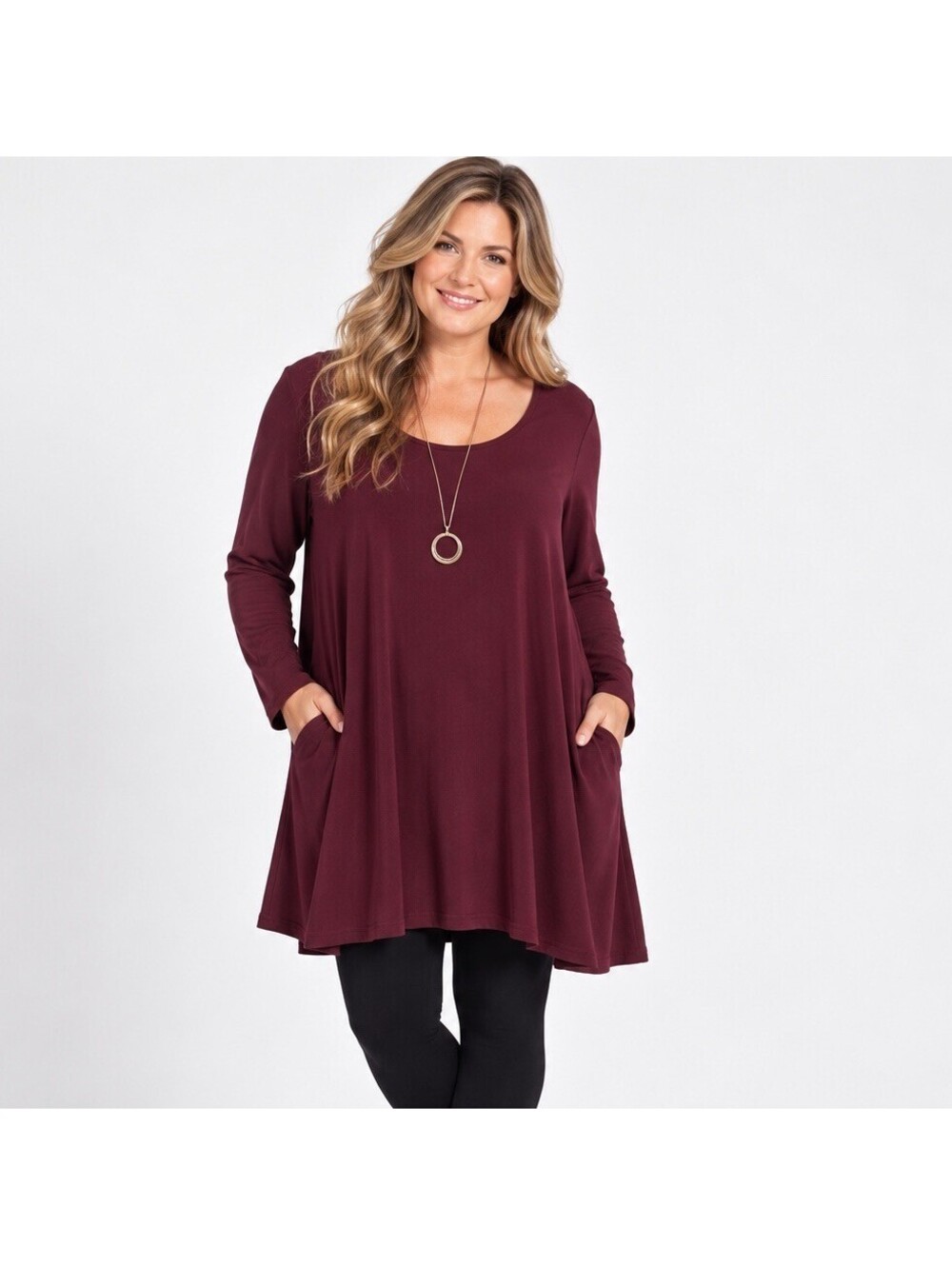 Bryn Walker Burgundy Tunic Dress XL Modal Stretch Pockets Lagenlook Made USA